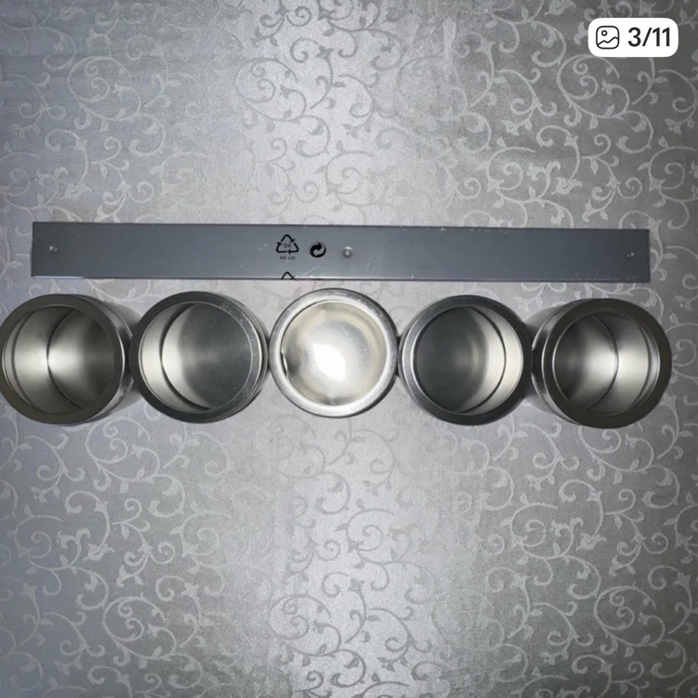 IKEA Metal Bar With Five Stainless Steel Magnetic Storage Containers